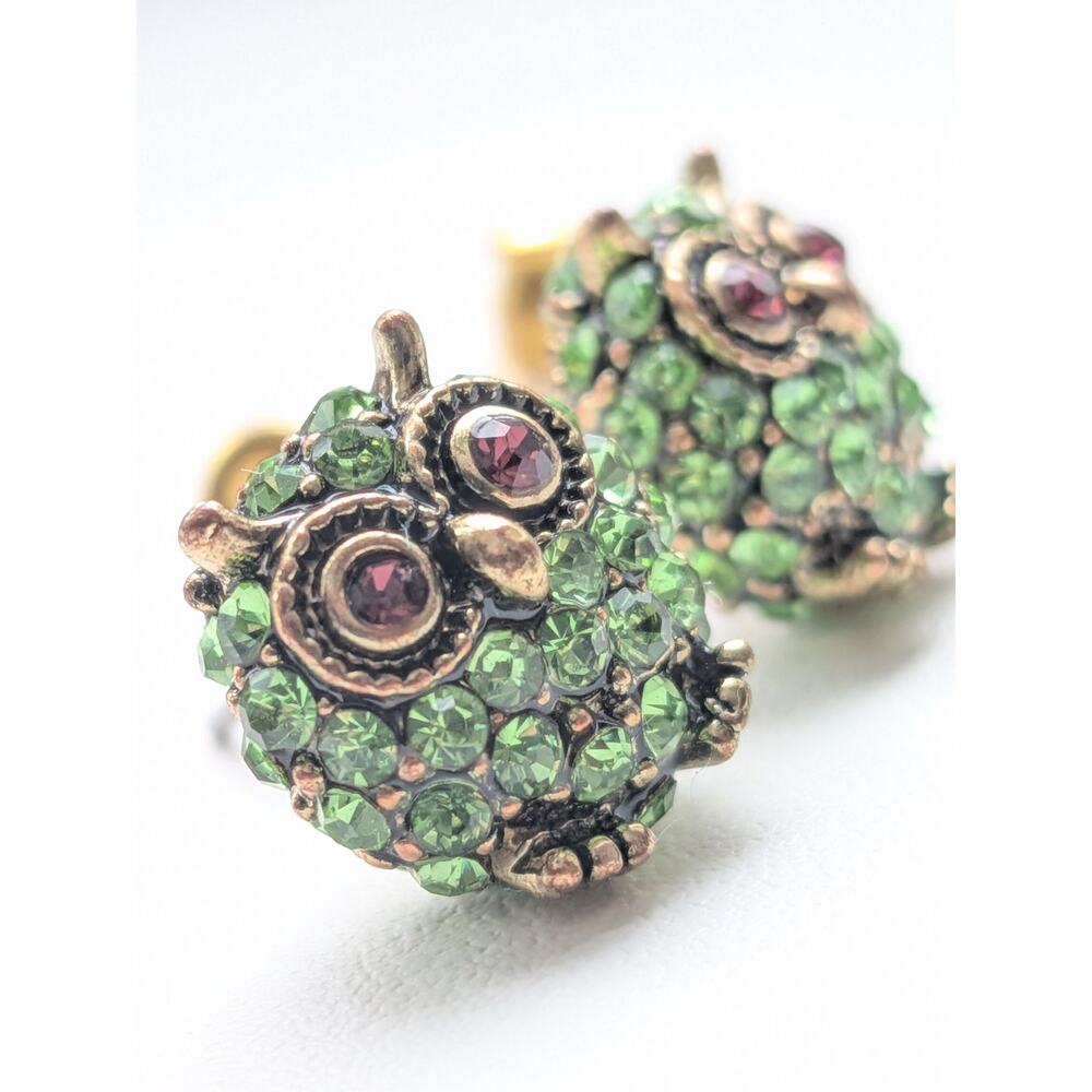Betsey Johnson Green Crystal Owl Stud Gold Tone Earrings Fashion